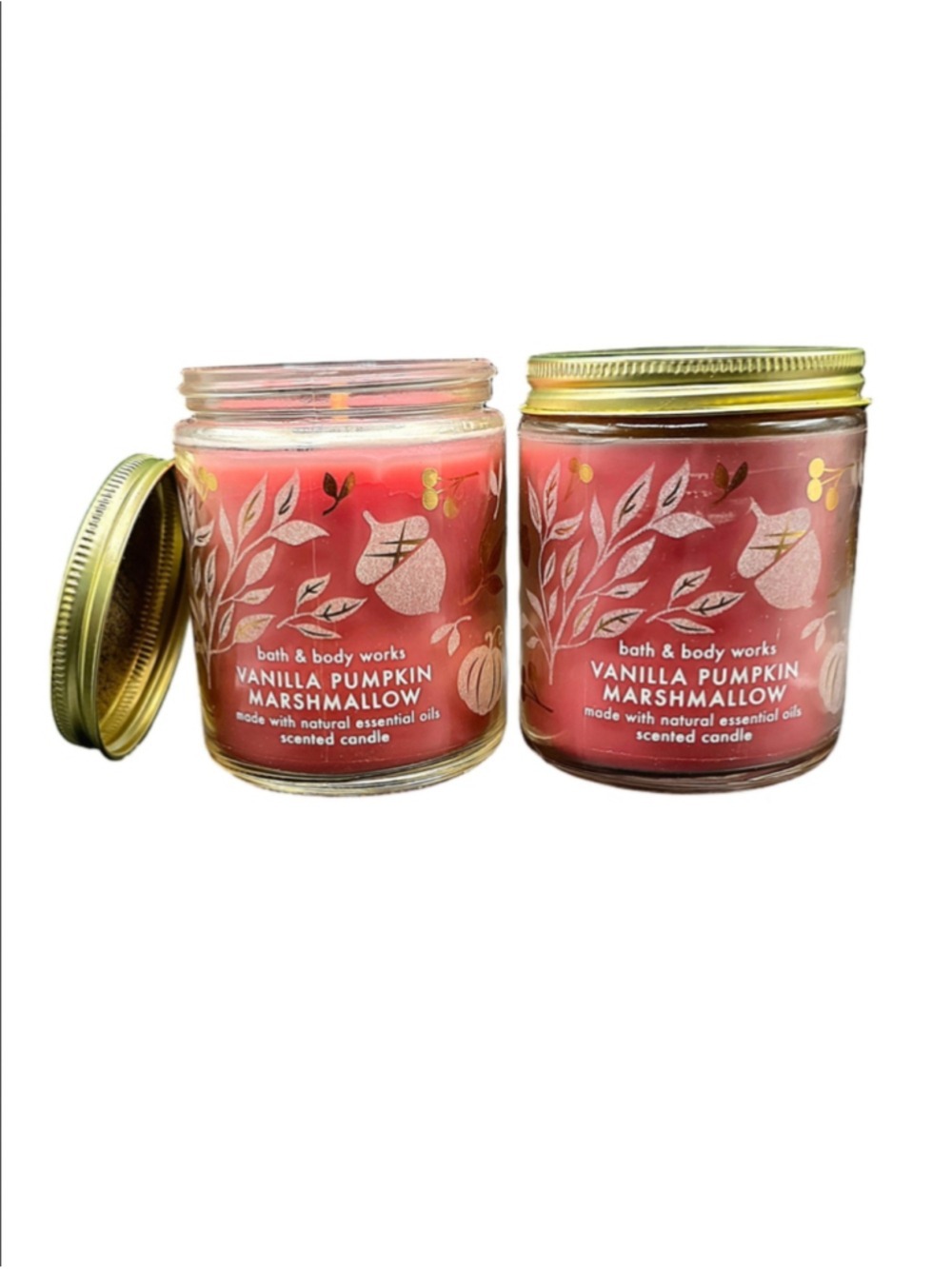 2 VANILLA PUMPKIN MARSHMALLOW SINGLE WICK CANDLES BY BATH & BODY WORKS